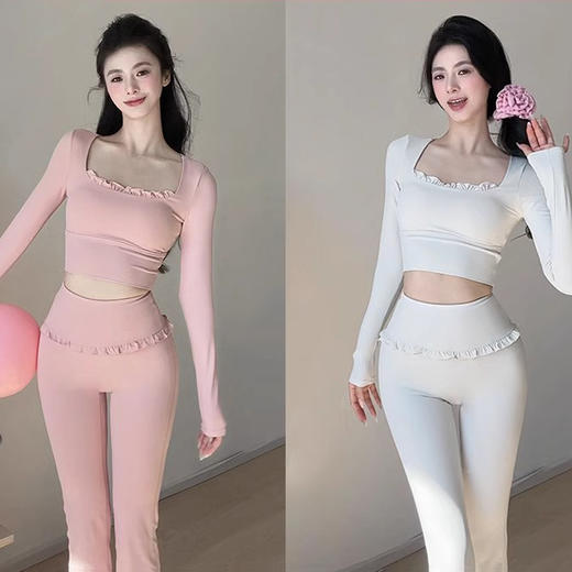 跃牌【禅语梵心】秋冬裸感花边瑜伽服长袖半固定杯跑步修身运动文胸透气健身服上衣CX5027 商品图0