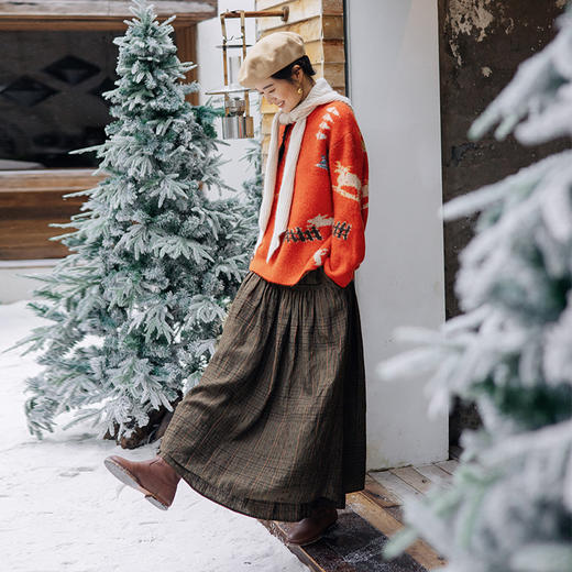 绽放835朵/蛋糕裙亚麻色织条纹松紧腰立体木耳边双层落差半身长裙 商品图1