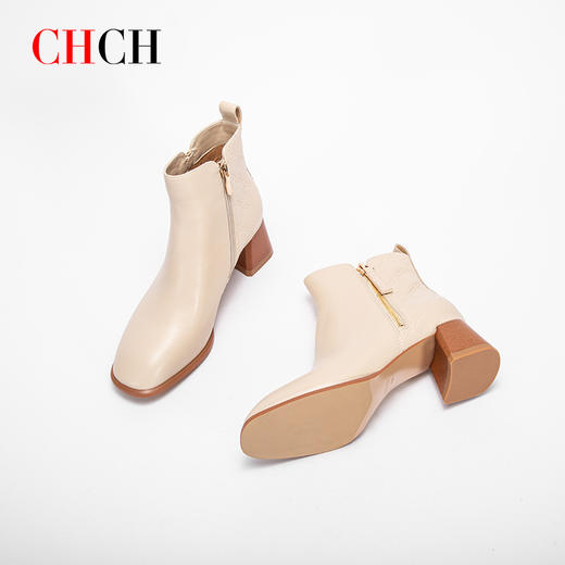 CHCH平衡鞋秋冬新款粗跟方头牛皮时尚女靴CM2B6111 商品图5