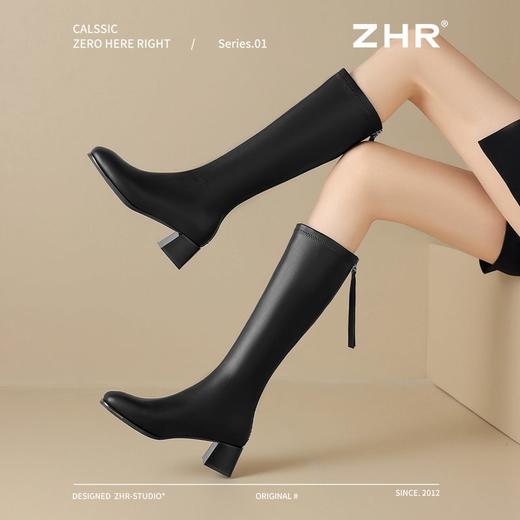 ZHR长筒靴女靴2024秋冬新款不过膝显瘦高筒靴小个子英伦骑士靴 商品图5