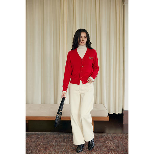 HeyDress蛇年限定针织开衫女冬季新年设计感本命年红色毛衣上衣 商品图3