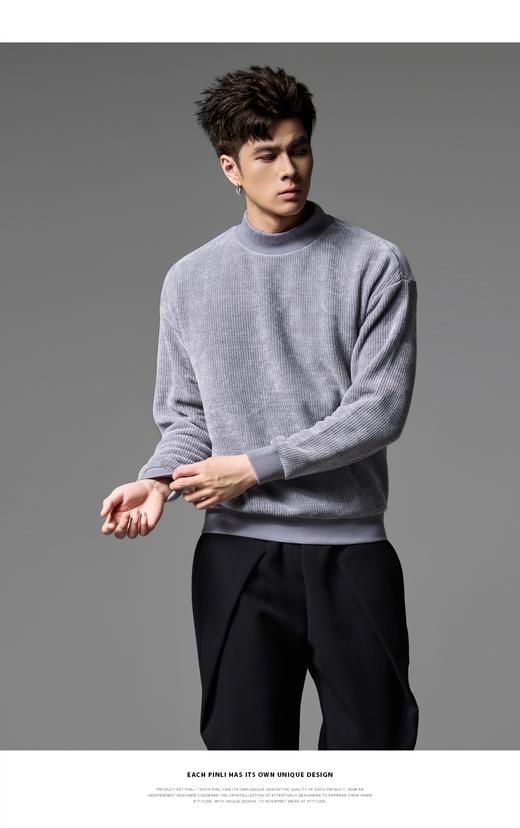 PINLI品立秋装新款男装半高领纯色卫衣百搭套头潮牌百搭休闲上衣B213409189 商品图0
