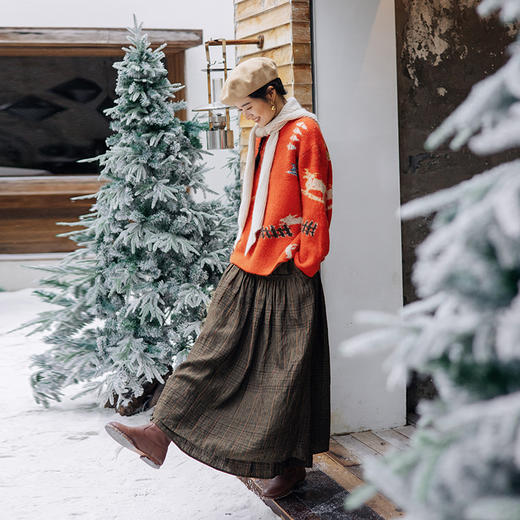 绽放834朵/阿勒泰毛衣羊毛混纺冬牧场动物提花圣诞保暖套头毛杉 商品图2