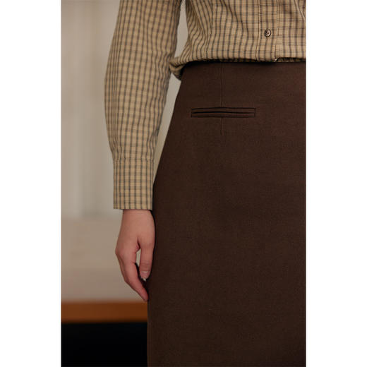 HeyDress复古棕色半身裙女冬季直筒开叉不规则半裙气质中长款裙子 商品图2