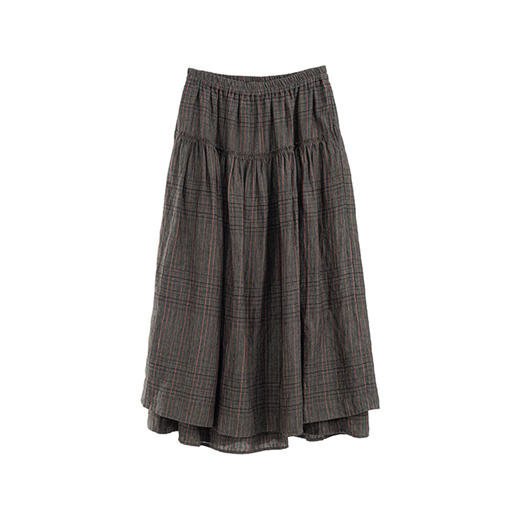 绽放835朵/蛋糕裙亚麻色织条纹松紧腰立体木耳边双层落差半身长裙 商品图3