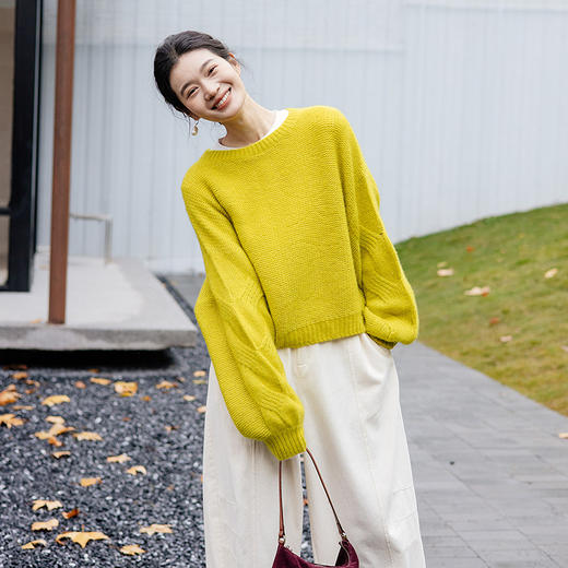绽放874朵/chao重磅桑蚕丝山羊绒毛衣立体绞花灯笼袖套头毛针织衫 商品图2