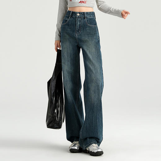 罗蒙四季女士牛仔裤百搭宽松阔腿裤休闲舒适通勤显瘦直筒裤子女 商品图2