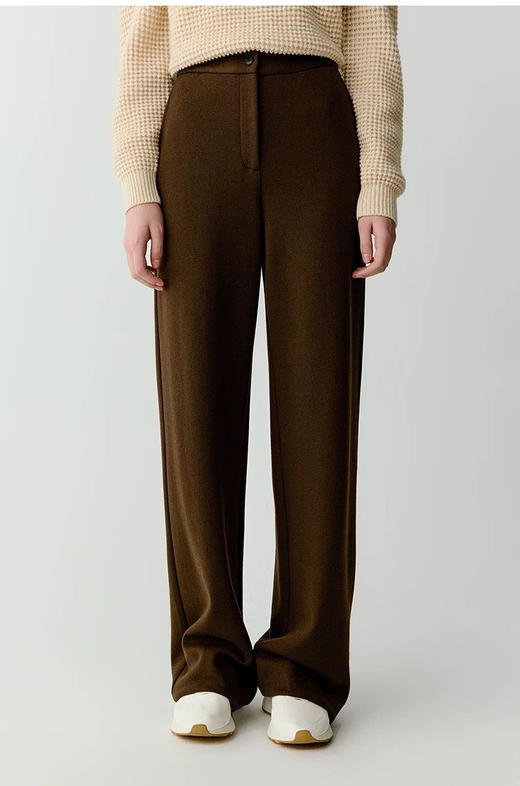 【爆款裤王】针织简约阔腿裤 羊毛混纺针织布直筒裤 炙热咖色 高腰设计 拉长腿部线条 打造松弛穿搭 高腰廓形 宽而不肥 商品图1
