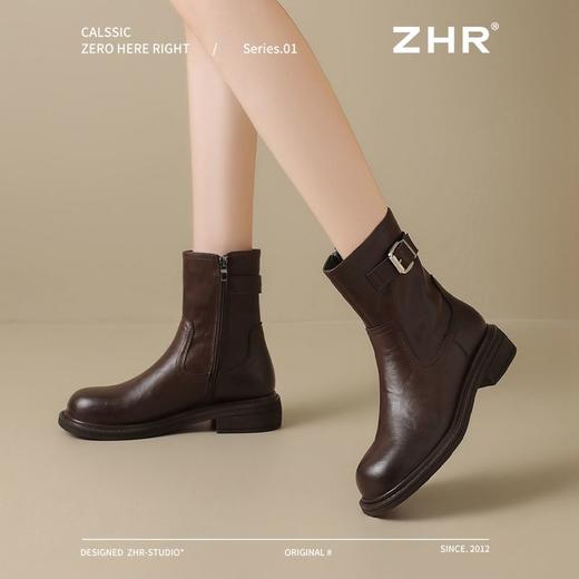 ZHR则则洋气百搭瘦瘦靴加绒马丁靴2024新款厚底短靴西部搭扣女靴 商品图9