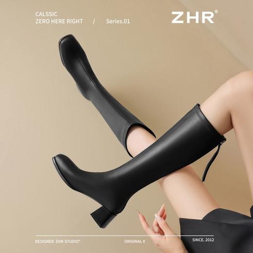 ZHR长筒靴女靴2024秋冬新款不过膝显瘦高筒靴小个子英伦骑士靴 商品图4