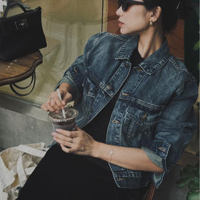 【顺丰包邮】43857 洛诗琳明星同款港风水洗短款牛仔外套女195