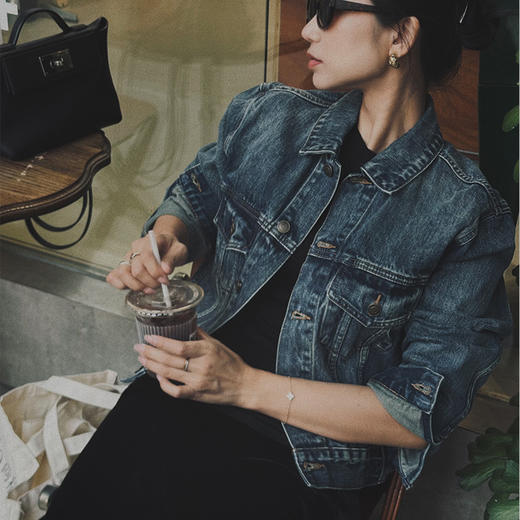 【顺丰包邮】43857 洛诗琳明星同款港风水洗短款牛仔外套女195 商品图0