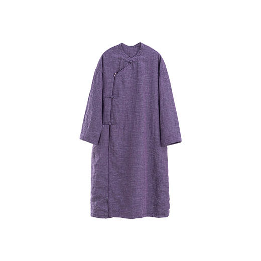绽放847朵/紫气东来连衣裙亚麻色织新中式盘扣斜开门襟绗棉长裙 商品图3