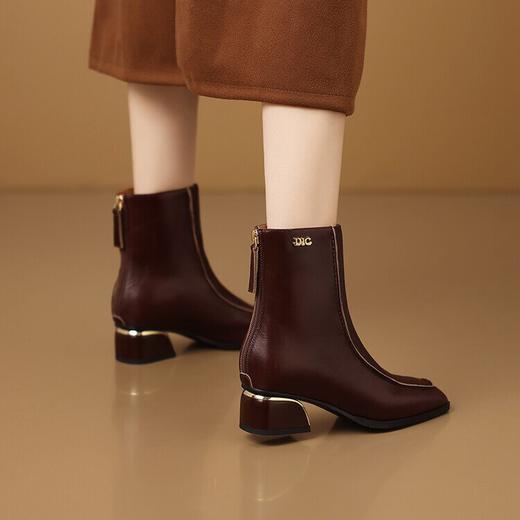 【预售5天】名媛辣妈时装靴秋冬季新款靴子方头粗跟中跟女靴车缝线小皮靴短靴HY&H3550 商品图4