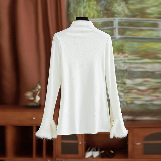 【高货wl】全新升级【铂金会员220/天猫299/差价79】(75159) 洛诗琳秋冬新中式半立领提花磨毛袖口水貂毛打底衫上衣 商品图2