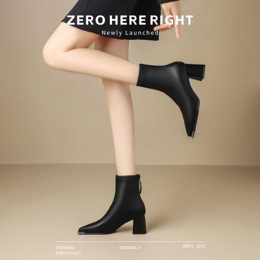ZHR粗跟短靴2024新款加绒保暖皮靴切尔西女靴法式小短靴ins瘦瘦靴 商品图6