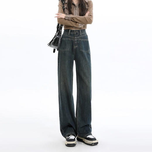 罗蒙女士牛仔裤四季百搭休闲宽松阔腿裤时尚通勤长裤显瘦直筒牛仔裤 商品图3
