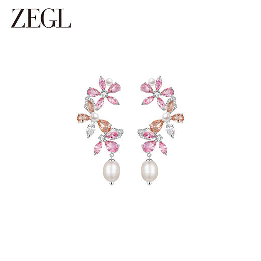 ZEGL真柳设计师桃花邂逅系列珍珠耳钉耳环方圆脸轻奢高级感耳饰 商品图5
