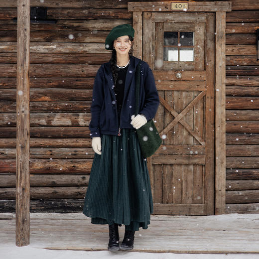 绽放835朵/蛋糕裙亚麻色织条纹松紧腰立体木耳边双层落差半身长裙 商品图2