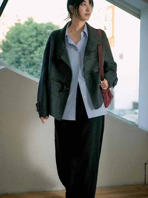 Even Vintage|老钱风 高奢耗牛绒蚕丝 廓形感双面呢牛角扣短大衣 商品图1