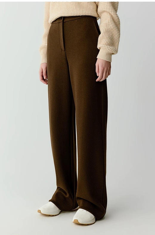 【爆款裤王】针织简约阔腿裤 羊毛混纺针织布直筒裤 炙热咖色 高腰设计 拉长腿部线条 打造松弛穿搭 高腰廓形 宽而不肥 商品图2