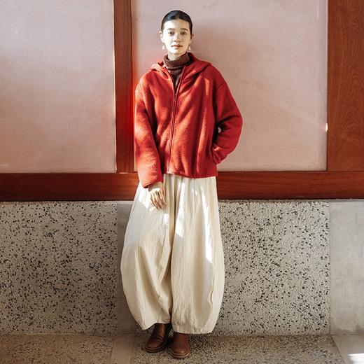 绽放018朵/2024新款复古立体浮雕压花设计感安哥拉红纯棉阔腿灯笼裤 商品图2