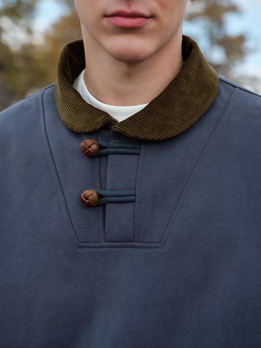 Evistub/E-4DWY933/碳素磨毛重磅450G灯芯绒真皮纽扣复古海员青果领卫衣 商品图2