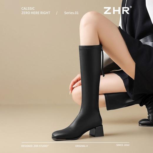 ZHR长筒靴女靴2024秋冬新款不过膝显瘦高筒靴小个子英伦骑士靴 商品图7