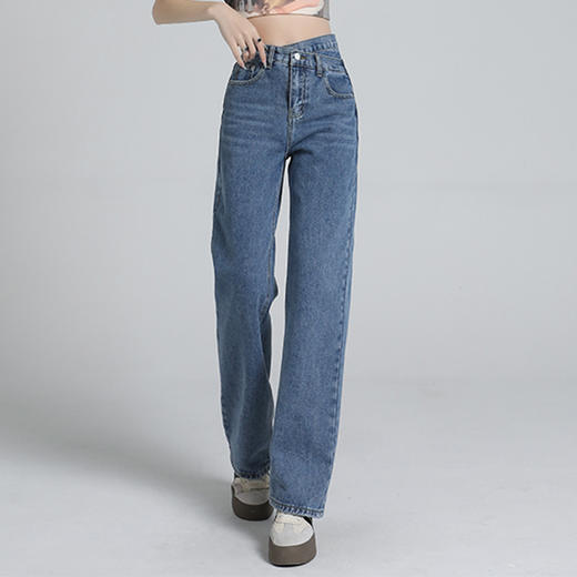 罗蒙女士牛仔裤百搭舒适高腰宽松显瘦阔腿裤休闲通勤直筒牛仔长裤 商品图3