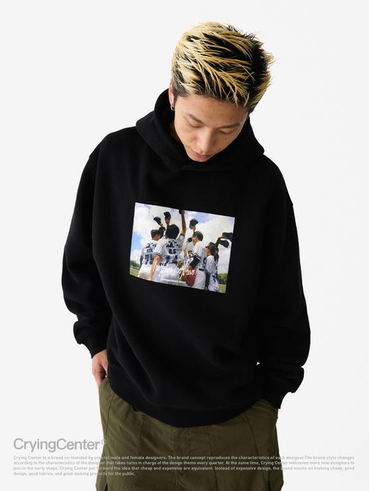 CryingCenter 棒球队合照手写字连帽加绒卫衣 哭喊中心 商品图1