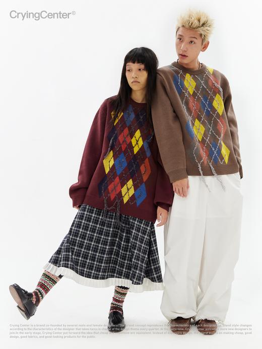 CryingCenter 星星节日彩灯菱格纹宽松圆领毛衣 哭喊中心 商品图0