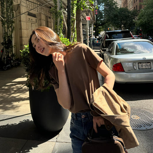 ROMI STUDIO “*复古” 洗水棉雾面磨毛圆领针织短袖T恤431T9119 商品图1