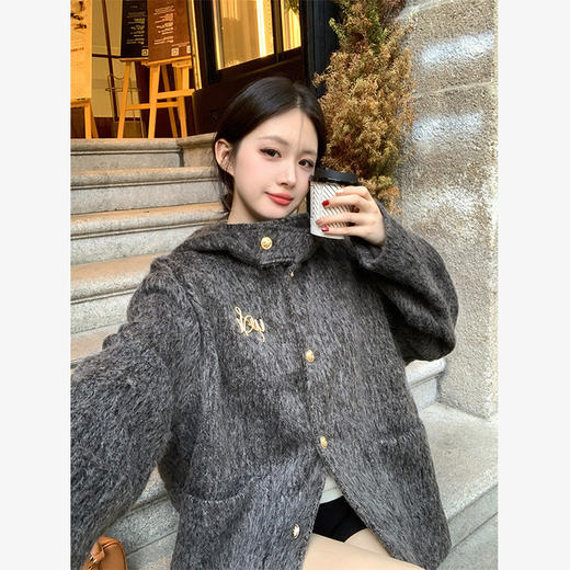 西遇中长款呢料外套女冬季新款单排扣双口袋设计高级感上衣SS141324 商品图3