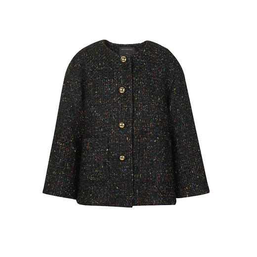 HeyDress花纱小香风外套女冬季圆领宽松显瘦粗花呢厚款黑色上衣 商品图4