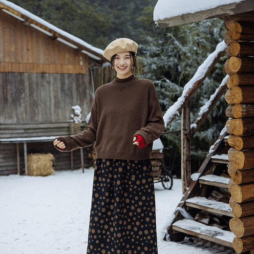 绽放665-JC666朵/绵羊毛慵懒感宽松落肩针织套头毛衣直筒长裤套装 商品图3