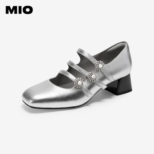 MIO米奥梦幻玛丽珍鞋珍珠装饰魔术贴甜美粗跟女鞋M251450703 商品图2