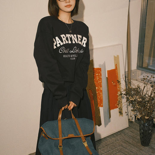 【顺丰包邮】43222 洛诗琳冬季高克重藏青色字母刺绣加绒卫衣10994 商品图1