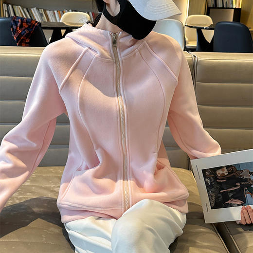 秋冬抓绒修身大帽衫 加绒加厚拉链高领立体百搭棒球服卫衣外套 商品图8