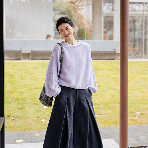 绽放874朵/chao重磅桑蚕丝山羊绒毛衣立体绞花灯笼袖套头毛针织衫 商品图3