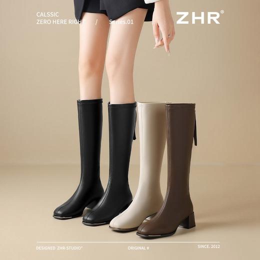 ZHR长筒靴女靴2024秋冬新款不过膝显瘦高筒靴小个子英伦骑士靴 商品图6