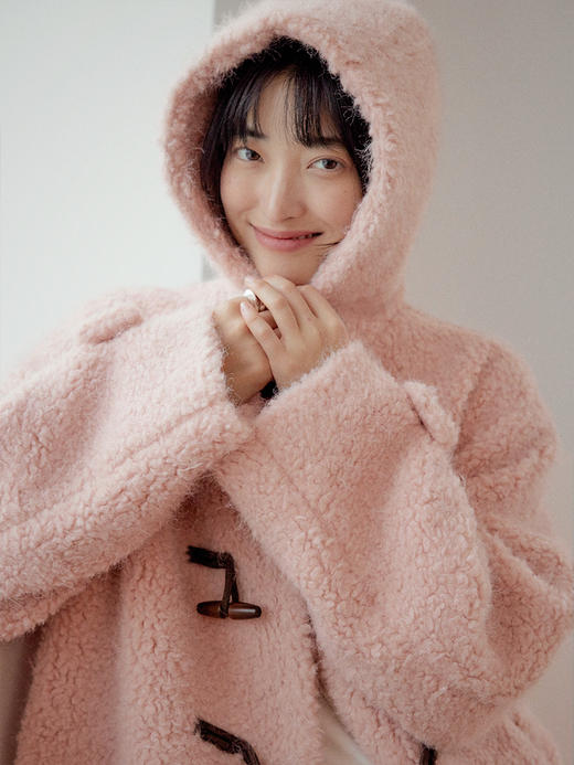 【现货】Even Vintage|浪漫氛围感 复古时尚秋冬宽松版温柔粉色兜帽大衣 商品图2