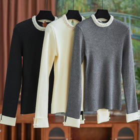 【高货wl】全新升级【铂金会员183/天猫239/差价56】(10607) 洛诗琳秋冬新款高级感轻奢珍珠领优雅修身羊毛针织衫女