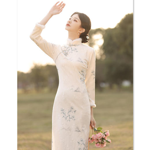 素雅时尚年轻款加绒旗袍，七分袖日常中式旗袍SYK179113 商品图3