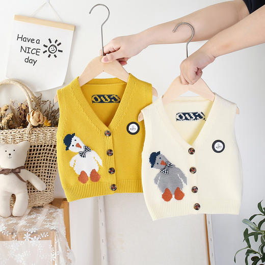 【男女童针织马甲，轻盈透气，外穿百搭】男女童针织马甲 春秋外穿宝宝毛衣 婴儿毛线马夹 婴儿毛衣马甲-QQ 商品图0