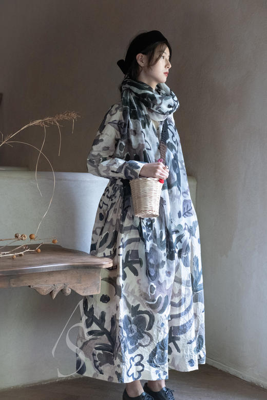 Casey Casey 灰紫色涂鸦印花羊绒披肩 商品图6