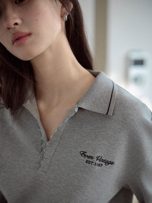 Even Vintage|纯棉混纺 复古休闲撞色logo刺绣百搭简约polo式卫衣 商品图3