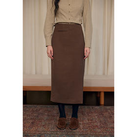 HeyDress复古棕色半身裙女冬季直筒开叉不规则半裙气质中长款裙子