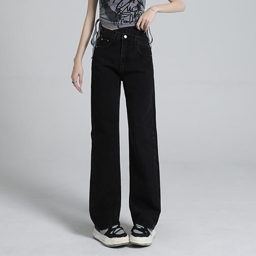 罗蒙女士牛仔裤百搭舒适高腰宽松显瘦阔腿裤休闲通勤直筒牛仔长裤 商品图1