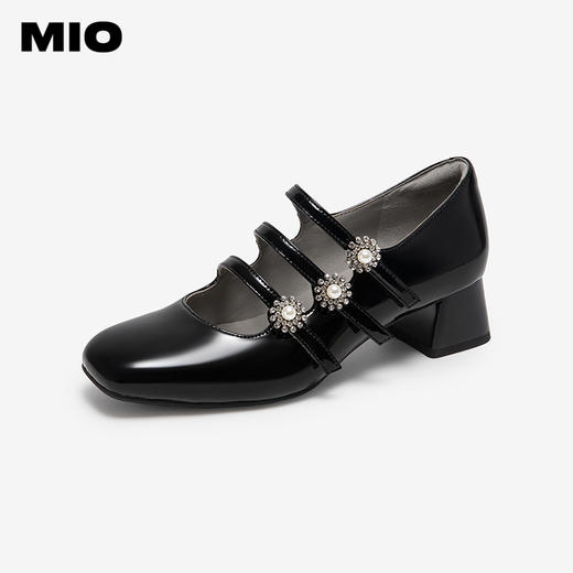 MIO米奥梦幻玛丽珍鞋珍珠装饰魔术贴甜美粗跟女鞋M251450703 商品图1