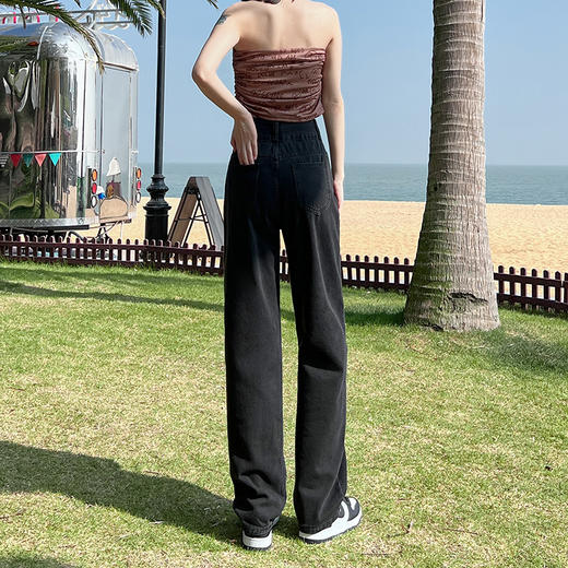 罗蒙女士牛仔裤四季高腰宽松阔腿长裤休闲百搭通勤舒适垂顺直筒裤子女 商品图4